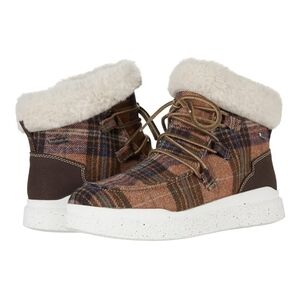 NEW Romika Helsinki Faux Fur Lined Brown Plaid Lace Up Cozy Booties 42 11